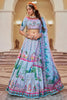 Wonderful Powder Blue Printed Art Silk Wedding Lehenga Choli