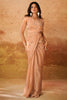 Demanding Peach Hand Work Organza Ready To Wear Saree With Blouse