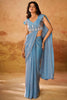 Appealing Blue Hand Work Organza Ready To Wear Saree With Blouse