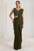 Stunning Olive Green Organza Pre-Stitched Saree With Blouse