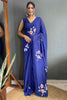 Winsome Blue Floral Print Georgette Ready To Wear Saree With Blouse