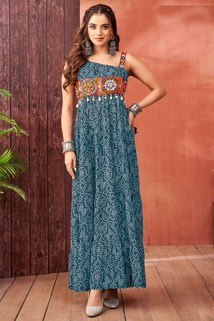 Incredible Blue Bandhani Printed Georgette Navratri Special Gown
