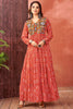 Gorgeous Coral Red Bandhani Printed Georgette Navratri Wear Gown