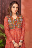 Gorgeous Coral Red Bandhani Printed Georgette Navratri Wear Gown