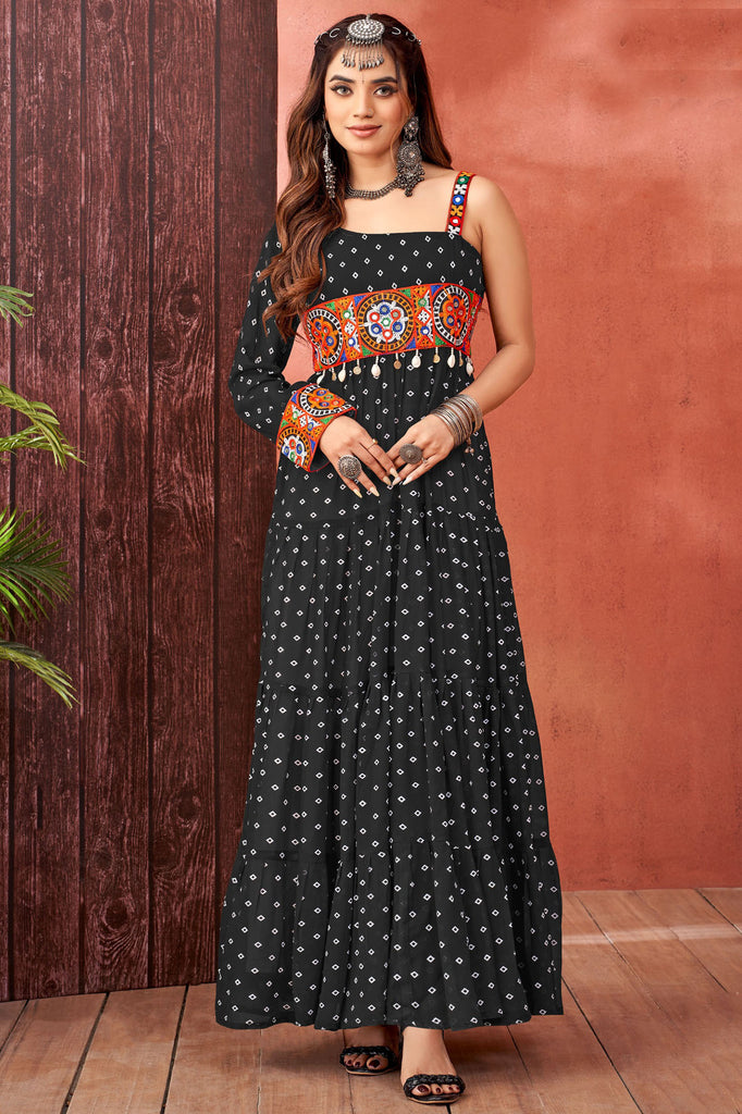 Lovely Black Bandhani Printed Georgette Navratri Special Gown