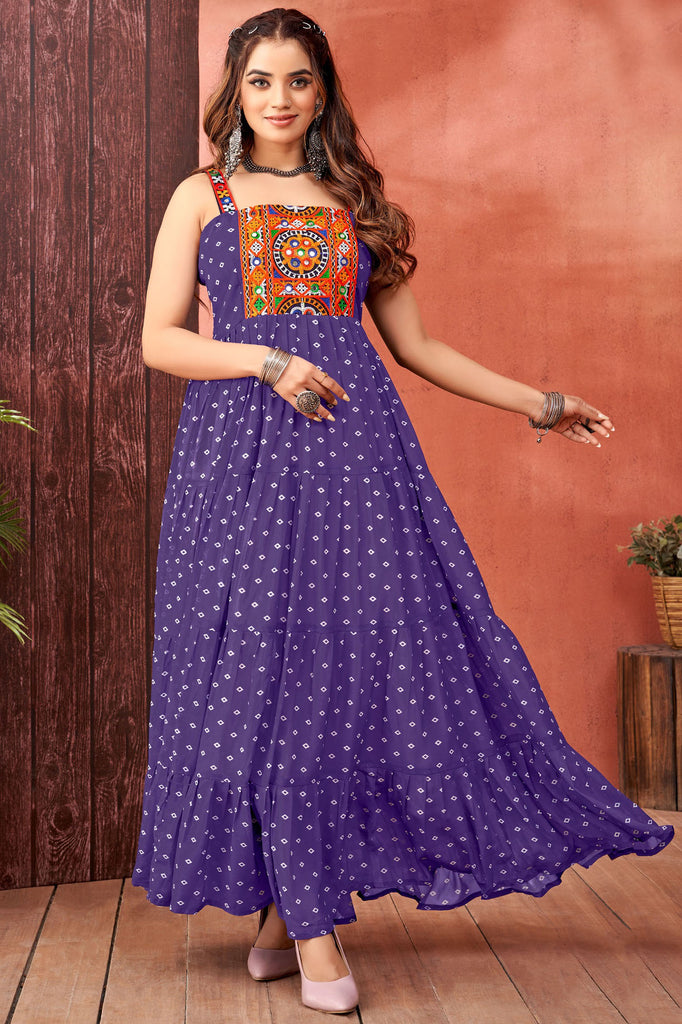 Enchanting Purple Bandhani Printed Georgette Navratri Gown
