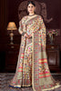 Awesome Cream Printed Pashmina Event Wear Saree With Shawl