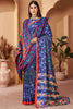 Marvelous Navy Blue Printed Pashmina Traditional Saree With Shawl