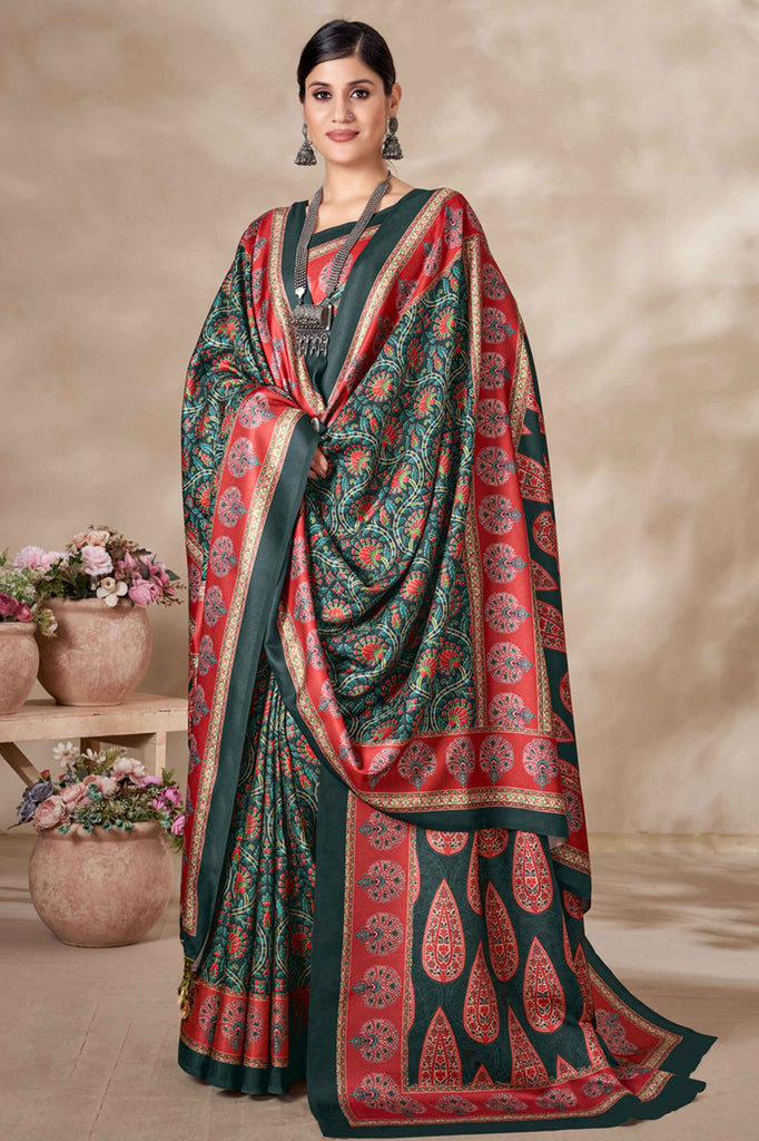 Stunning Multi-Color Floral Print Pashmina Saree With Shawl