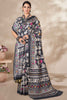 Fetching Black Floral Print Pashmina Winter Wear Saree With Shawl