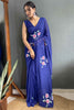 Winsome Blue Floral Print Georgette Ready To Wear Saree With Blouse