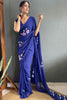 Winsome Blue Floral Print Georgette Ready To Wear Saree With Blouse