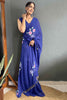 Winsome Blue Floral Print Georgette Ready To Wear Saree With Blouse