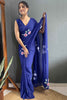 Winsome Blue Floral Print Georgette Ready To Wear Saree With Blouse