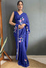 Winsome Blue Floral Print Georgette Ready To Wear Saree With Blouse