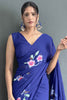 Winsome Blue Floral Print Georgette Ready To Wear Saree With Blouse