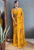 Adored Yellow Floral Print Georgette Ready To Wear Saree With Blouse