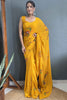 Adored Yellow Floral Print Georgette Ready To Wear Saree With Blouse