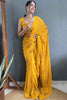 Adored Yellow Floral Print Georgette Ready To Wear Saree With Blouse