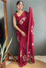 Adorable Maroon Floral Print Georgette Ready To Wear Saree With Blouse