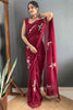 Adorable Maroon Floral Print Georgette Ready To Wear Saree With Blouse