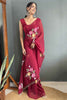 Adorable Maroon Floral Print Georgette Ready To Wear Saree With Blouse