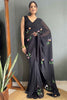 Marvelous Black Floral Print Georgette Ready To Wear Saree With Blouse