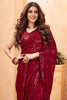 Beautiful Maroon Sequins Georgette Cocktail Wear Saree With Blouse