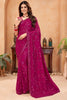 Attractive Magenta Sequins Georgette Party Wear Saree With Blouse