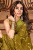 Alluring Olive Green Sequins Georgette Event Wear Saree With Blouse