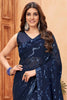 Wonderful Navy Blue Sequins Georgette Cocktail Wear Saree With Blouse