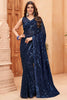 Wonderful Navy Blue Sequins Georgette Cocktail Wear Saree With Blouse