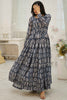 Adorable Blue Digital Printed Georgette Event Wear Gown