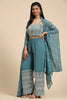 Awesome Pastel Blue Georgette Party Wear Palazzo Top With Shrug