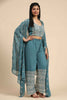 Awesome Pastel Blue Georgette Party Wear Palazzo Top With Shrug