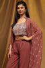 Beautiful Rosy Brown Georgette Event Wear Palazzo Top With Shrug