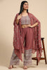 Beautiful Rosy Brown Georgette Event Wear Palazzo Top With Shrug