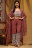 Beautiful Rosy Brown Georgette Event Wear Palazzo Top With Shrug