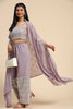 Majestic Lavender Georgette Reception Wear Palazzo Top With Shrug