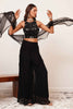 Lovely Black Embroidered Georgette Crop Top Palazzo With Dupatta