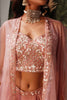 Ravishing Peach Crepe Embroidered Party Wear Palazzo Top With Shrug