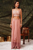 Ravishing Peach Crepe Embroidered Party Wear Palazzo Top With Shrug