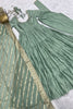 Beautiful Pista Green Anarkali Gown With Banarasi Silk Dupatta