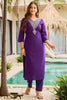 Astonishing Purple Embroidered Rayon Festival Wear Straight Suit With Dupatta