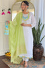 Stunning White Thread Embroidered Viscose Traditional Pant Suit
