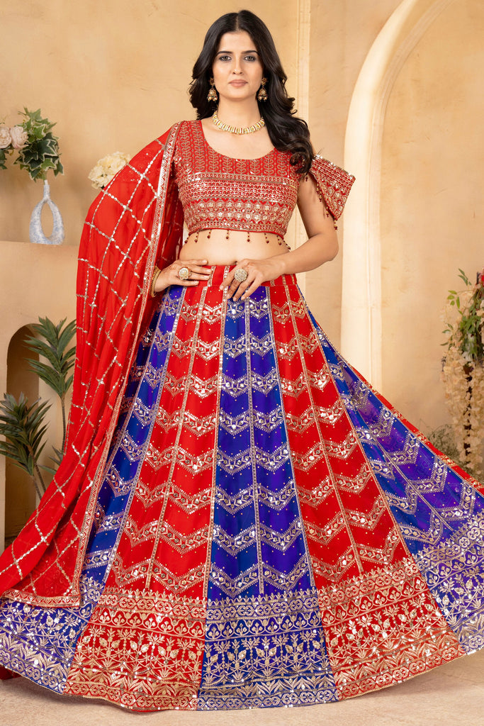 Fabulous Red Sequins Georgette Wedding Lehenga Choli With Dupatta