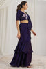 Winsome Wine Organza Pre-Stitched Ruffle Saree With Hand Work Blouse