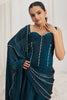 Beautiful Navy-Blue Organza Ready To Wear Saree With Corset Blouse