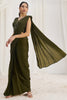 Stunning Olive Green Organza Pre-Stitched Saree With Blouse