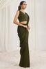 Stunning Olive Green Organza Pre-Stitched Saree With Blouse
